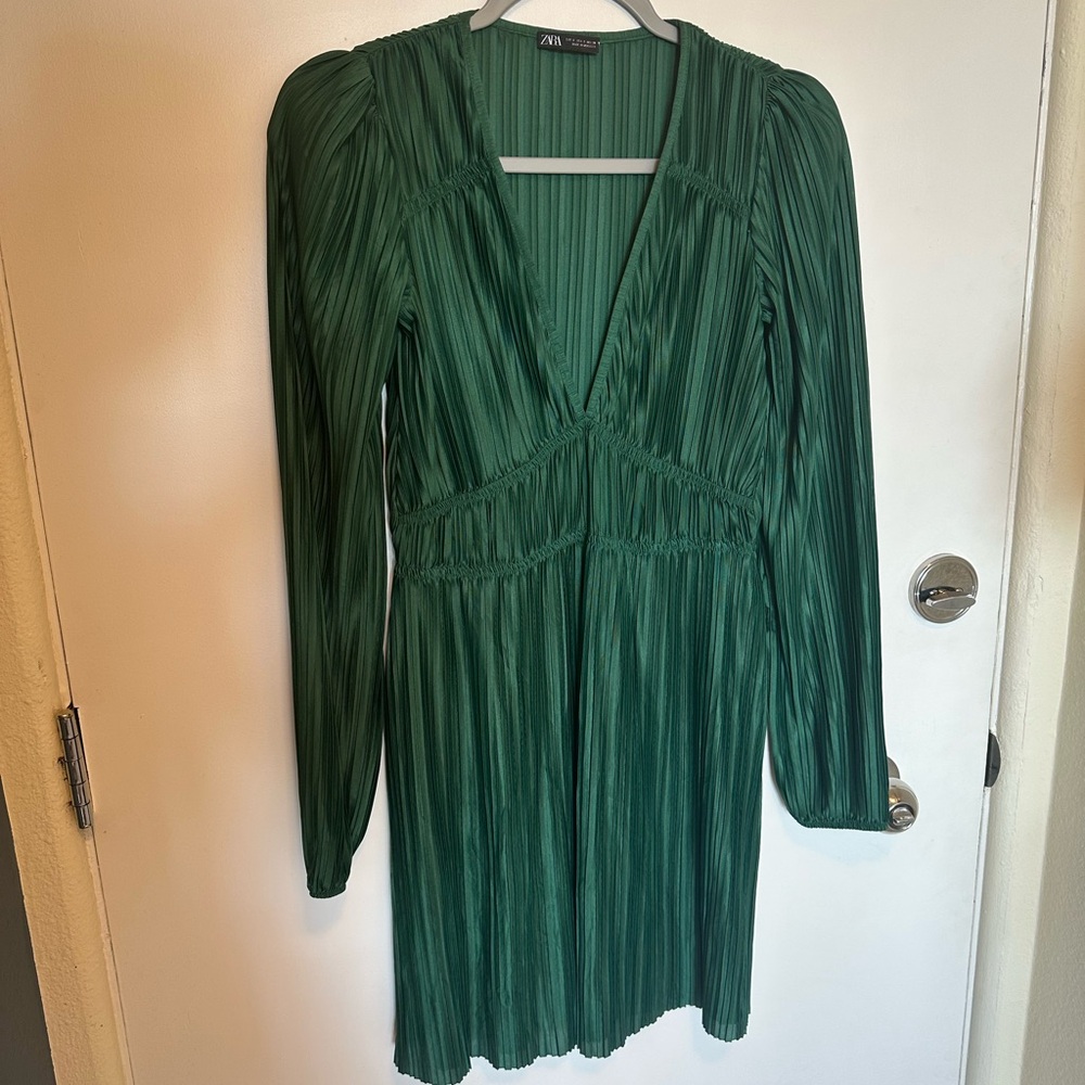 Zara Green Pleated Women's Dress
